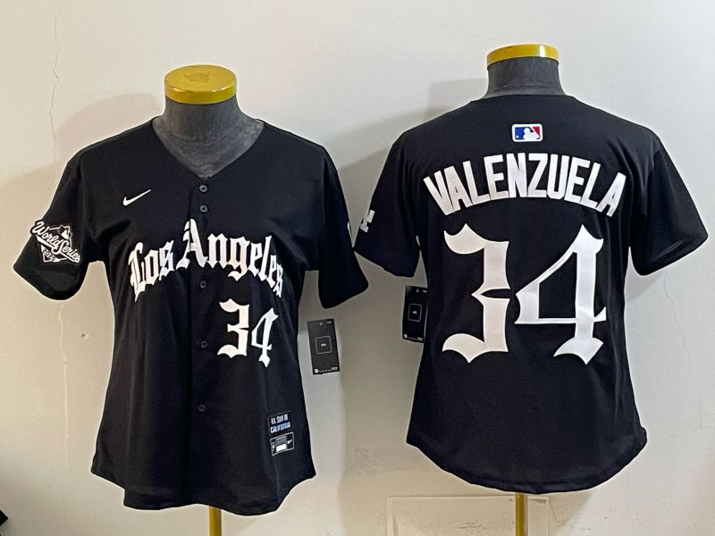 Women Los Angeles Dodgers #34 Valenzuela Black 5th Jointly Name 2026 Nike MLB Jersey style 03->women mlb jersey->Women Jersey